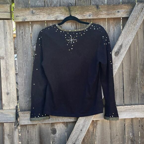 VTG Berek 2 90s y2k Wise Men black v-neck SWEATER Medium - Picture 2 of 3